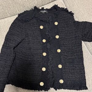 INTERMIX Black Textured Blazer with Gold Buttons